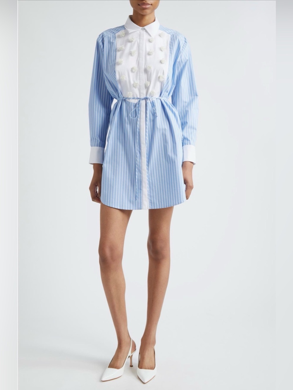 New Cinq à Sept Debbie Metallic Floral Appliqué Cotton Blend shirtdress Size L